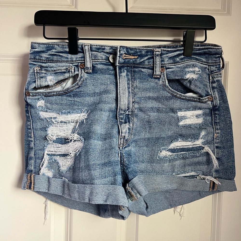American Eagle Outfitters Blue Distressed Jean Shorts